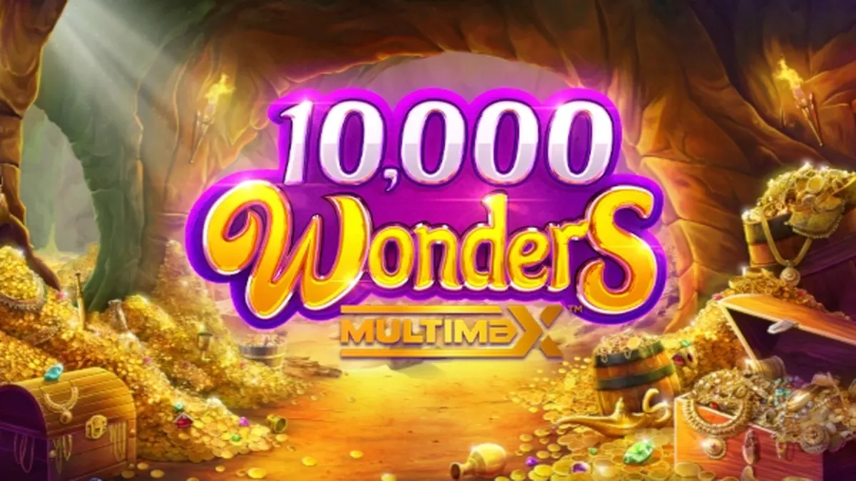 Interface do jogo de slot 10,000 Wonders Multimax com elementos visuais temáticos