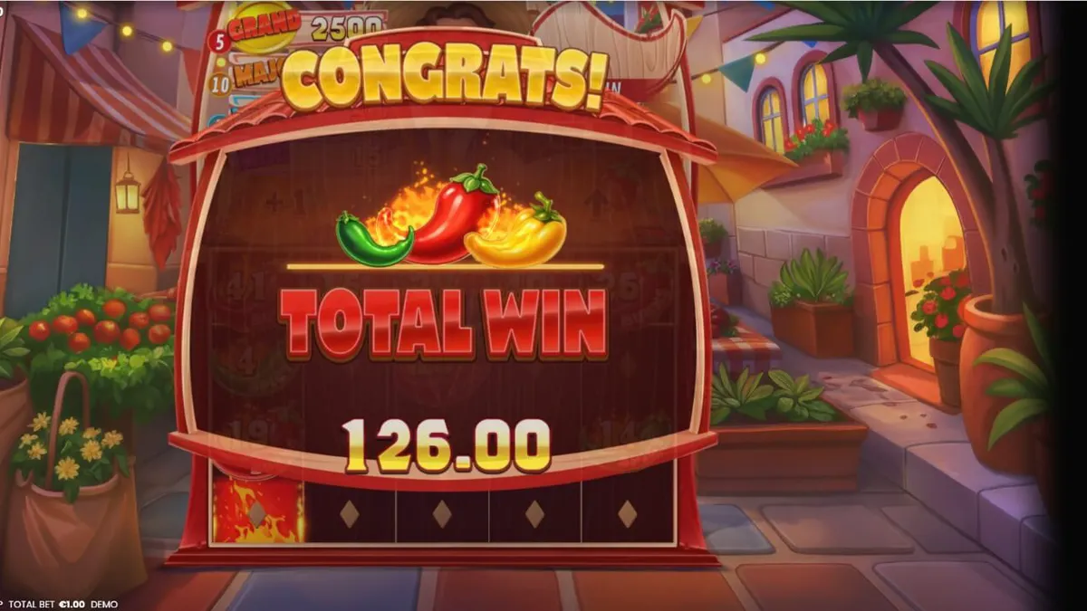 Interface vibrante e festiva do slot 3 Blazing Chilis com elementos temáticos mexicanos