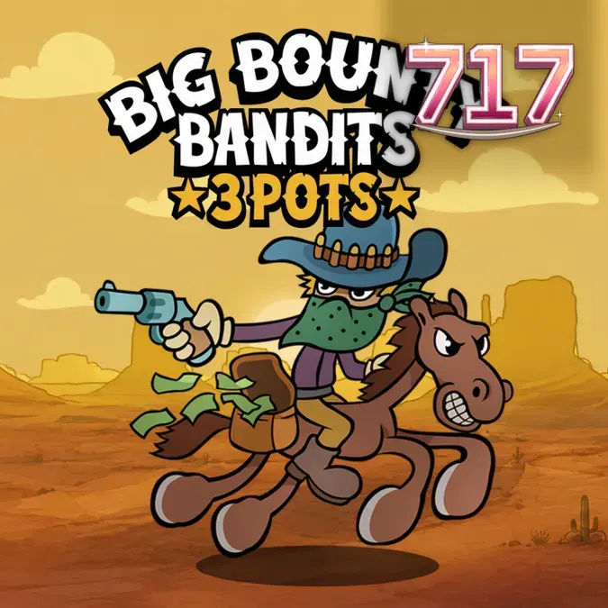 Captura de tela do jogo Big Bounty Bandits 3 Pots, mostrando o tema Velho Oeste e os símbolos de coleção.